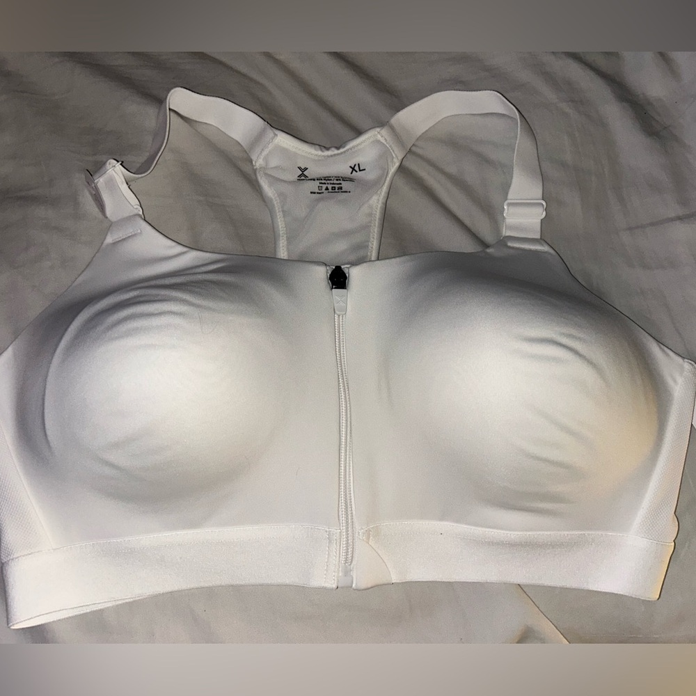 JCPenney White Zip-Front Sports Bra